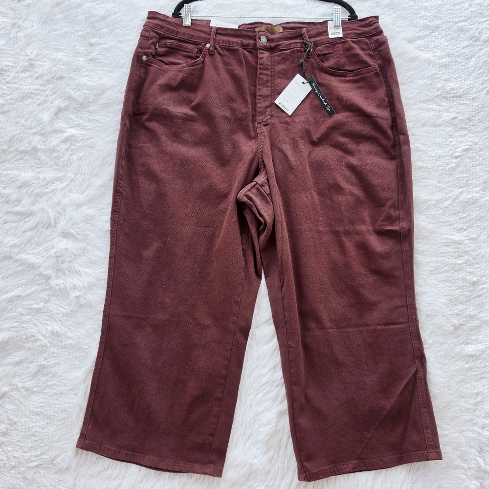 Judy Blue Plus Size Oxblood High Rise Tummy Control Wide Crop Jeans